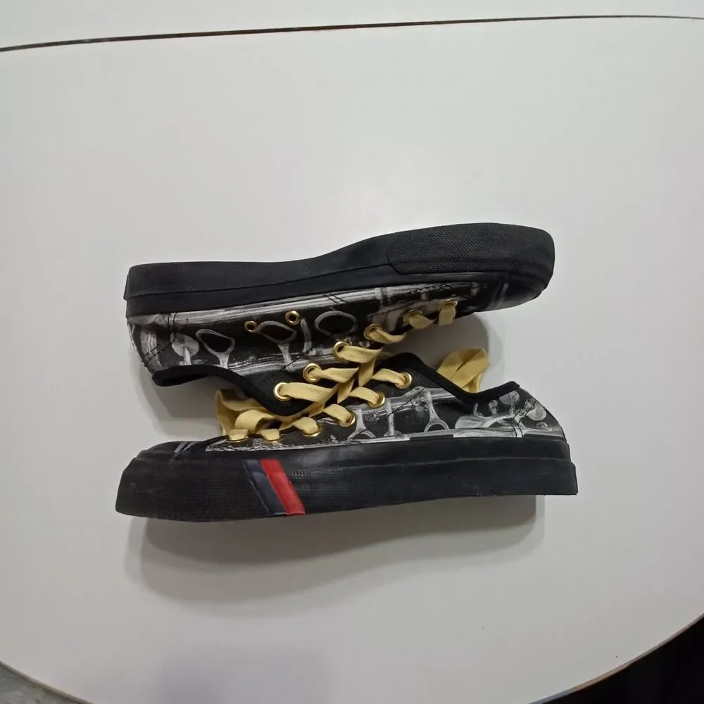 Keds Shoes Mens 5.5 Custom Print Black White Lace Up Non Slip Yellow‎ Lace Shoe